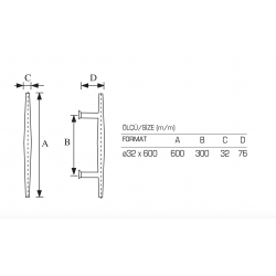 Paslanmaz H Kollar  ( 32X300X600MM), Çekme Kollar, Cam Kapı Kolu