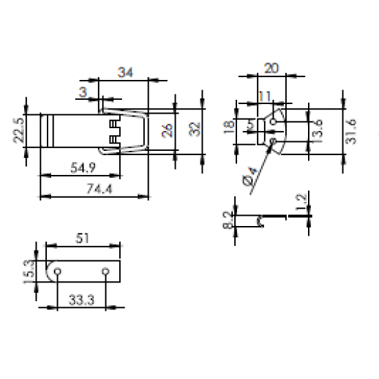 Canex Sandık Klipsi  ( Düz ) 7.5 cm - Orta - Mobilya Kilitleri
