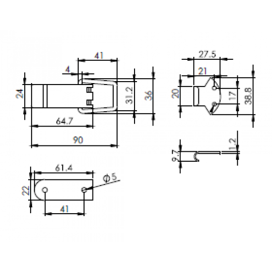 Canex Sandık Klipsi  ( Düz ) 5.5 cm - Küçük - Mobilya Kilitleri