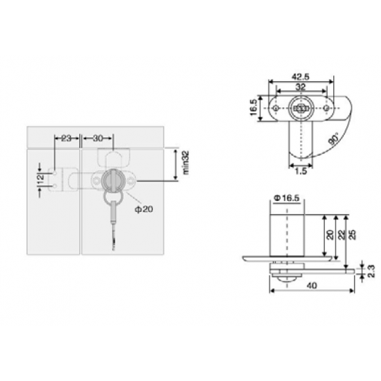 Canex Mandallı Çift Kapak Kilidi  D 16 mm x L 22 - Mobilya Kilitleri