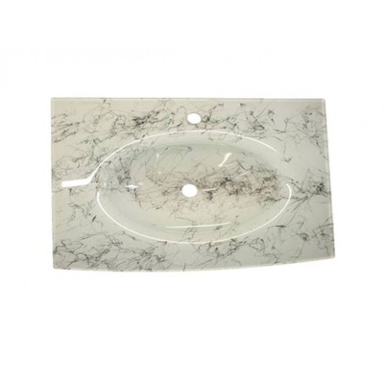 Cam Lavabo 15 mm 100 x 56 cm Beyaz Siyah Desenli - Desenli Cam Lavabo Modelleri