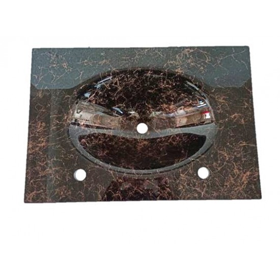 Cam Lavabo 12 mm 100 x 56 cm Siyah Bakır Desenli - Desenli Cam Lavabo Modelleri
