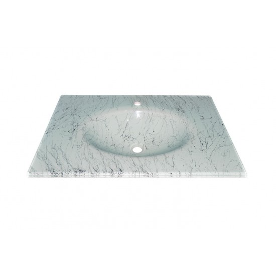 Cam Lavabo Mermer Desen Gümüş 100x56 cm - Desenli Cam Lavabo Modelleri