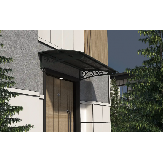 Metal Taşıyıcılı Kapı Üstü Pratik Sundurma Antrasit - Siyah Levha 110 x 70 Md2 - Metal Taşıyıcı Kapı Üstü Pratik Sundurma