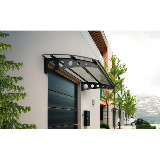 Metal Taşıyıcılı Kapı Üstü Pratik Sundurma Antrasit - Şeffaf Levha 150 x 150 Md1 - Metal Taşıyıcı Kapı Üstü Pratik Sundurma
