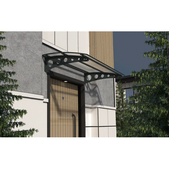 Metal Taşıyıcılı Kapı Üstü Pratik Sundurma Antrasit - Şeffaf Levha 120 x 70 Md1 - Metal Taşıyıcı Kapı Üstü Pratik Sundurma