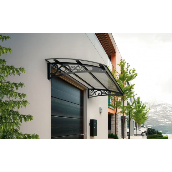 Metal Taşıyıcılı Kapı Üstü Pratik Sundurma Antrasit - Şeffaf Levha 100 x 100 Md2 - Metal Taşıyıcı Kapı Üstü Pratik Sundurma