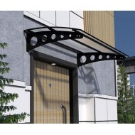 Metal Taşıyıcılı Kapı Üstü Pratik Sundurma Siyah - Şeffaf Levha 180 x 100 Md1