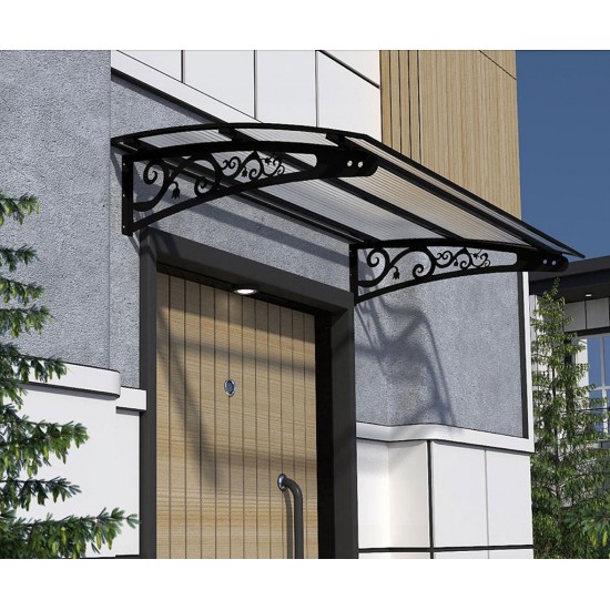 Metal Taşıyıcılı Kapı Üstü Pratik Sundurma Siyah - Şeffaf Levha 140 x 100 Md2 - Metal Taşıyıcı Kapı Üstü Pratik Sundurma
