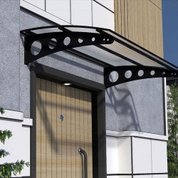 Metal Taşıyıcılı Kapı Üstü Pratik Sundurma Siyah - Şeffaf Levha 250 x 100 Md1