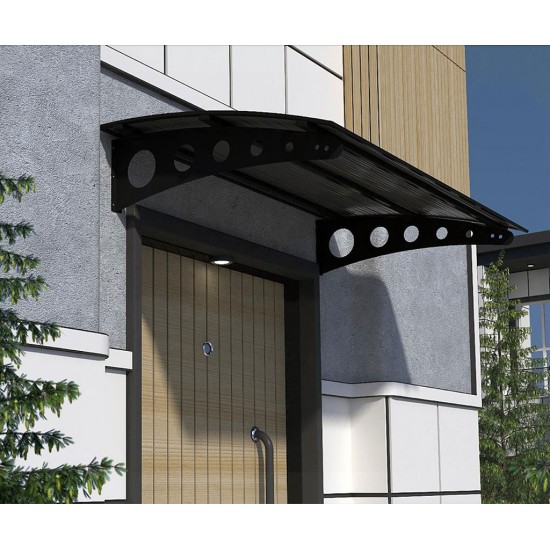 Metal Taşıyıcılı Kapı Üstü Pratik Sundurma Siyah - Siyah Levha 240 x 100 Md2 - Metal Taşıyıcı Kapı Üstü Pratik Sundurma