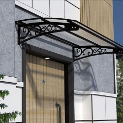 Metal Taşıyıcılı Kapı Üstü Pratik Sundurma Siyah - Şeffaf Levha 210 x 70 Md2