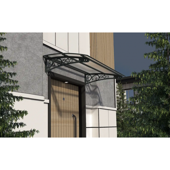Metal Taşıyıcılı Kapı Üstü Pratik Sundurma Antrasit - Şeffaf Levha 230 x 70 Md2 - Metal Taşıyıcı Kapı Üstü Pratik Sundurma