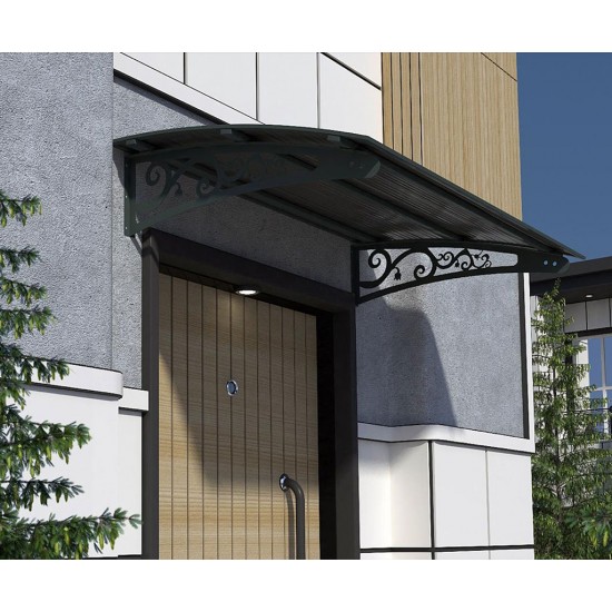 Metal Taşıyıcılı Kapı Üstü Pratik Sundurma Antrasit - Siyah Levha 290 x 80 Md2 - Metal Taşıyıcı Kapı Üstü Pratik Sundurma