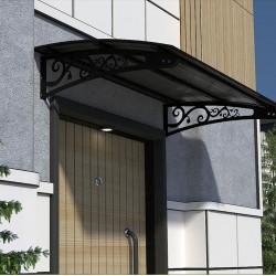 Metal Taşıyıcılı Kapı Üstü Pratik Sundurma Siyah - Siyah Levha 300 x 150 Md2
