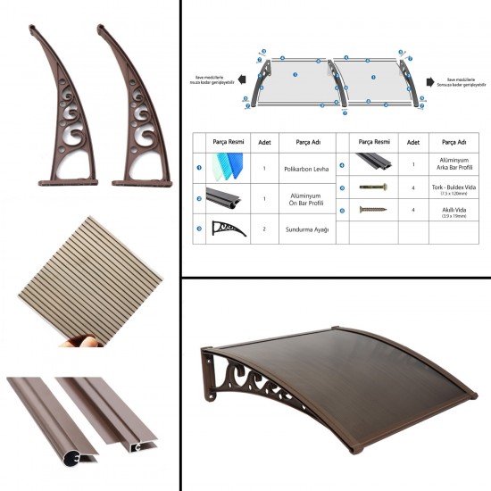 Pratik Sundurma Kapı Pencere Üstü 100x120 cm Kahve 6 mm Bronz Levha - Kapı Üstü Pratik Sundurma
