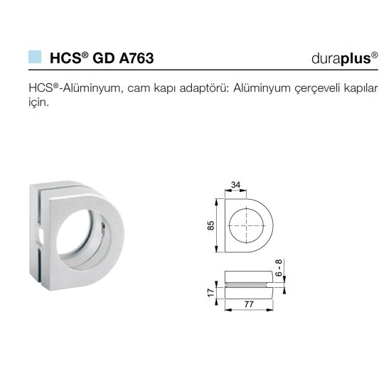 Hoppe  Alüminyum Çerçeveli Cam Kapılar İçin Profil Kapı Adaptörü HCS GD A764