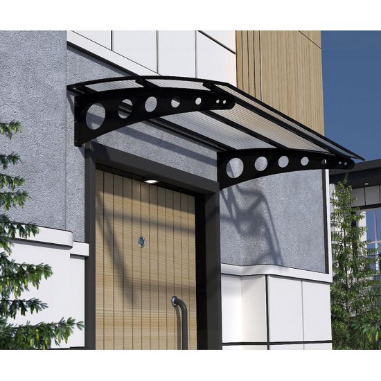 Metal Taşıyıcılı Kapı Üstü Pratik Sundurma Siyah - Şeffaf Levha 160 x 110 Md1 - Metal Taşıyıcı Kapı Üstü Pratik Sundurma