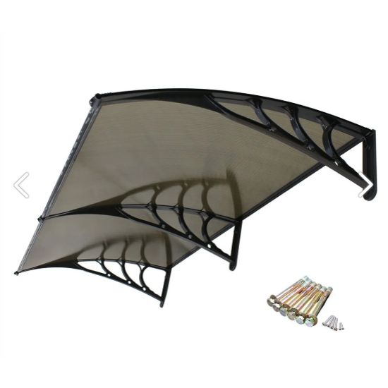 Kapı Üstü Pratik Sundurma 240 Cm X 80 Cm Siyah Ayak -Bronz Levha - Kapı Üstü Pratik Sundurma