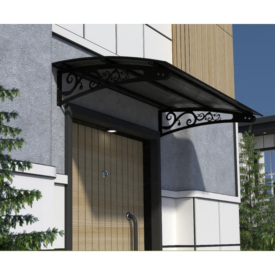 Metal Taşıyıcılı Kapı Üstü Pratik Sundurma Siyah - Siyah Levha 290 x 120 Md2 - Metal Taşıyıcı Kapı Üstü Pratik Sundurma