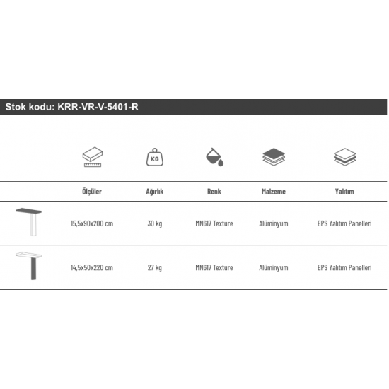 Alüminyum Işıklı Sundurma Vera Viela Mono Left 200 cm x 90 cm Ledli Posta Kutulu - Alüminyum Işıklı Sundurma