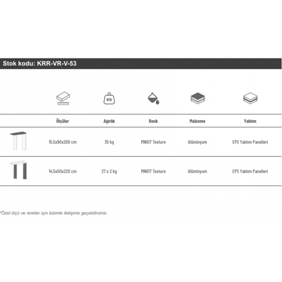 Alüminyum Işıklı Sundurma Vera Viela 200 cm x 90 cm Ledli Posta Kutulu - Alüminyum Işıklı Sundurma