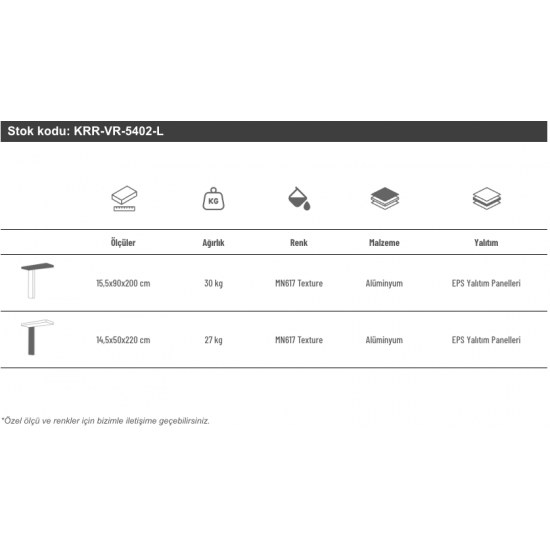 Alüminyum Işıklı Sundurma Vera Mono Left 200 cm x 90 cm Ledli Posta Kutulu - Alüminyum Işıklı Sundurma