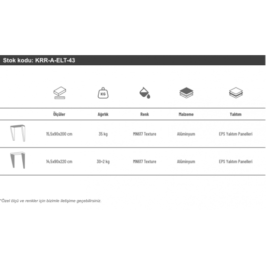 Alüminyum Işıklı Sundurma Angle Dual Elite 200 cm x 90 cm Ledli - Alüminyum Işıklı Sundurma