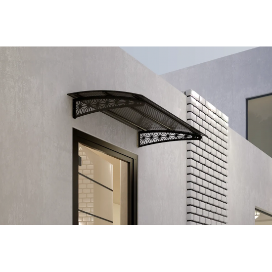 Metal Taşıyıcılı Kapı Üstü Pratik Sundurma Lotus Modeli Antrasit - Siyah Levha 100 x 100 cm - Metal Taşıyıcı Kapı Üstü Pratik Sundurma
