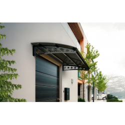 Metal Taşıyıcılı Kapı Üstü Pratik Sundurma Lotus Modeli Antrasit - Siyah Levha 100 x 100 cm
