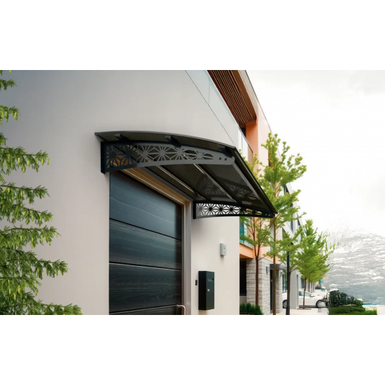 Metal Taşıyıcılı Kapı Üstü Pratik Sundurma Lotus Modeli Antrasit - Siyah Levha 100 x 100 cm - Metal Taşıyıcı Kapı Üstü Pratik Sundurma
