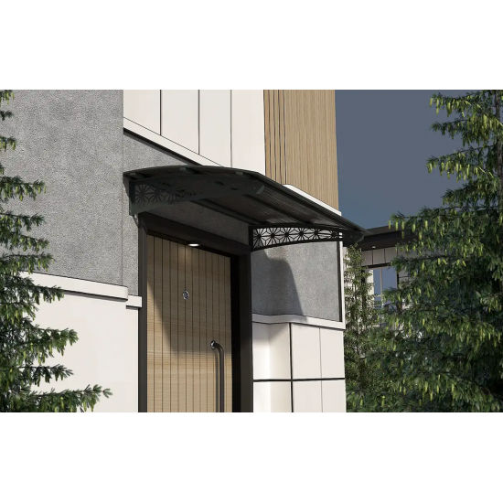Metal Taşıyıcılı Kapı Üstü Pratik Sundurma Lotus Modeli Antrasit - Siyah Levha 100 x 100 cm - Metal Taşıyıcı Kapı Üstü Pratik Sundurma