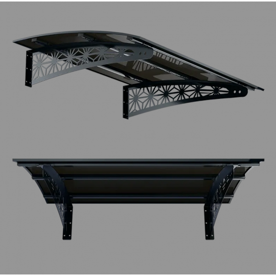 Metal Taşıyıcılı Kapı Üstü Pratik Sundurma Lotus Modeli Antrasit - Siyah Levha 100 x 100 cm - Metal Taşıyıcı Kapı Üstü Pratik Sundurma