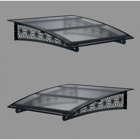Metal Taşıyıcılı Kapı Üstü Pratik Sundurma Lotus Modeli Antrasit - Siyah Levha 100 x 100 cm - Metal Taşıyıcı Kapı Üstü Pratik Sundurma