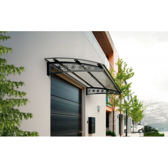 Metal Taşıyıcılı Kapı Üstü Pratik Sundurma Lotus Modeli Antrasit - Şeffaf Levha 100 x 100 cm - Metal Taşıyıcı Kapı Üstü Pratik Sundurma