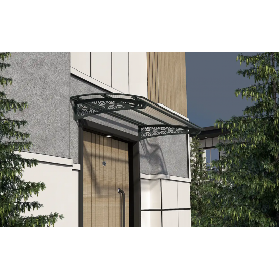 Metal Taşıyıcılı Kapı Üstü Pratik Sundurma Lotus Modeli Antrasit - Şeffaf Levha 100 x 100 cm - Metal Taşıyıcı Kapı Üstü Pratik Sundurma