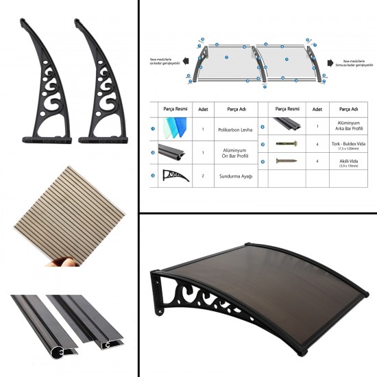 Kapı Üstü Pratik Sundurma 120x100 cm 6 mm Siyah Levha Kanopi - Kapı Üstü Pratik Sundurma