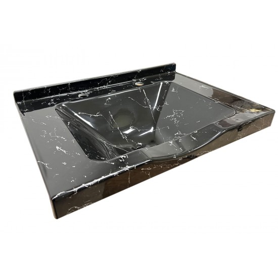 Dökme Akrilik Berber Lavabosu Siyah Gümüş desenli  73x52 cm - Akrilik Lavabo