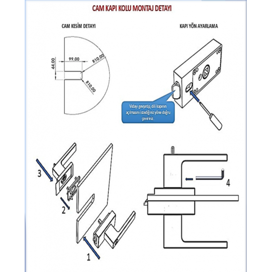 CADSIM Çerçeveli Cam Kapı Kolu Siyah